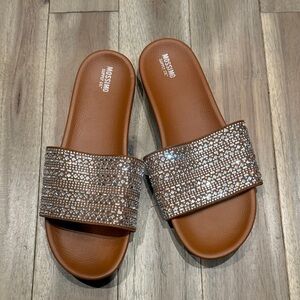 Mossimo Supply Co. Tan Slide Sandals with Crystal Embellished Straps 3 for $20